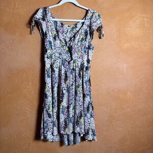 Free People Miss Right Floral Keyhole Cutout Tie Sleeve Mini Dress S